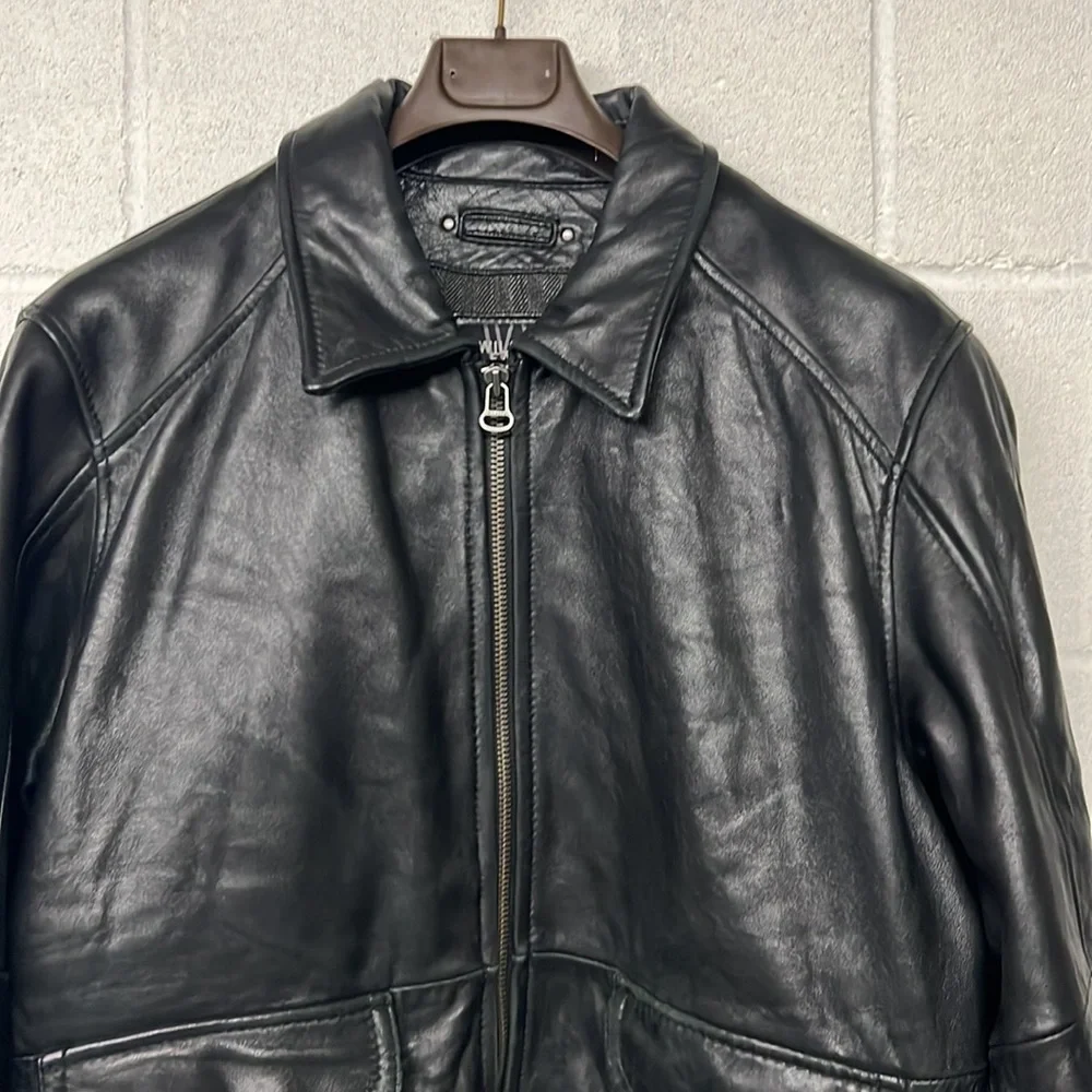 Wilsons Leather Jacket Extra Large Black Mens Full Zip Motorcycle Thinsulate - Picture 2 of 5